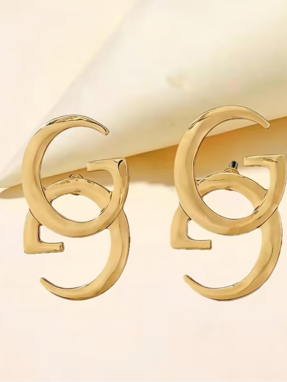 Gold Interlocking  Earrings - Women Jewelry - Picture 3 of 5